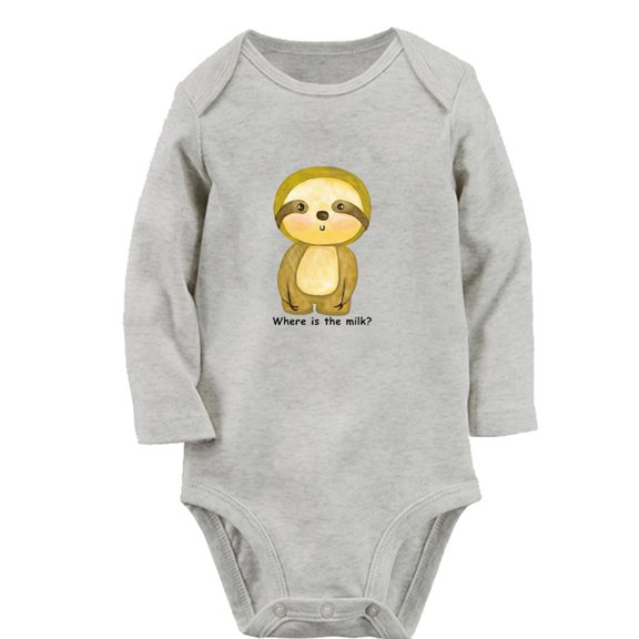 iDzn Where is The Milk Funny Rompers, Newborn Baby Unisex Bodysuits, Infant Animal Sloth Graphic Jumpsuits, Toddler Kids Long Sleeve Oufits (Gray, 0-6 Months)