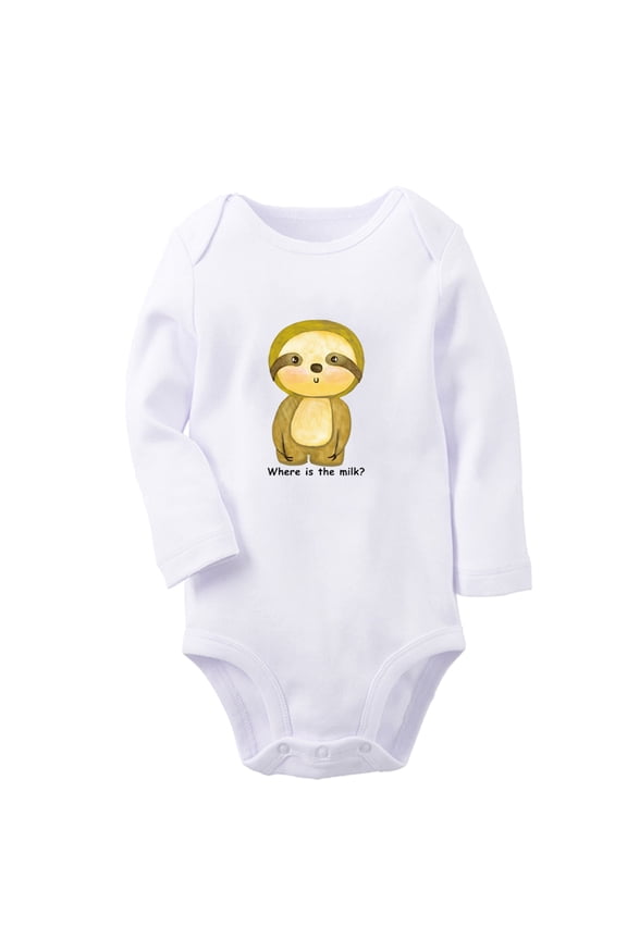Where is The Milk Funny Rompers, Newborn Baby Unisex Bodysuits, Infant Animal Sloth Graphic Jumpsuits, Toddler Kids Long Sleeve Oufits (White, 6-12 Months)