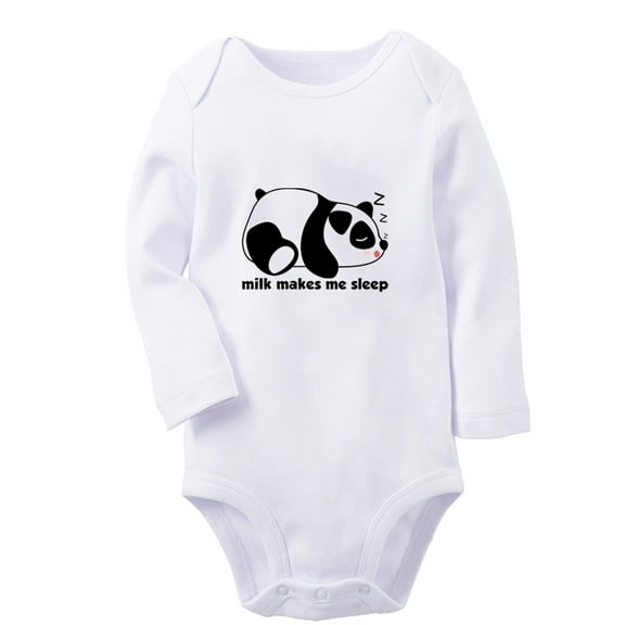 iDzn Milk Makes Me Sleep Funny Rompers, Newborn Baby Unisex Bodysuits, Infant Animal Panda Graphic Jumpsuits, Toddler Kids Long Sleeve Oufits (White, 0-6 Months)