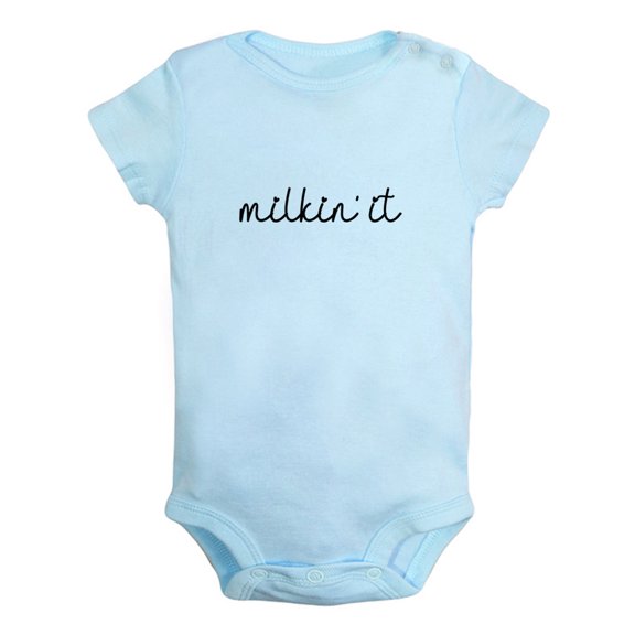 iDzn Milkin' It Funny Rompers For Babies, Newborn Baby Unisex Bodysuits, Infant Jumpsuits, Toddler 0-12 Months Kids One-Piece Oufits (Blue, 12-18 Months)