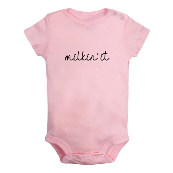 iDzn Milkin' It Funny Rompers For Babies, Newborn Baby Unisex Bodysuits, Infant Jumpsuits, Toddler 0-12 Months Kids One-Piece Oufits (Pink, 0-6 Months)