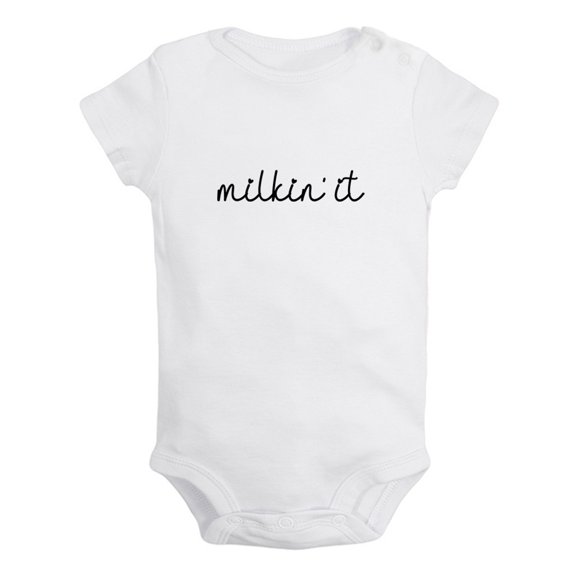 iDzn Milkin' It Funny Rompers For Babies, Newborn Baby Unisex Bodysuits, Infant Jumpsuits, Toddler 0-12 Months Kids One-Piece Oufits (White, 12-18 Months)