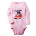 thumbnail image 1 of iDzn® My Daddy is my Hero Funny Rompers, Newborn Baby Unisex Bodysuits, Infant Jumpsuits, Toddler Kids Long Sleeve Oufits (Pink, 6-12 Months), 1 of 4