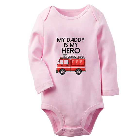 iDzn® My Daddy is my Hero Funny Rompers, Newborn Baby Unisex Bodysuits, Infant Jumpsuits, Toddler Kids Long Sleeve Oufits (Pink, 6-12 Months)