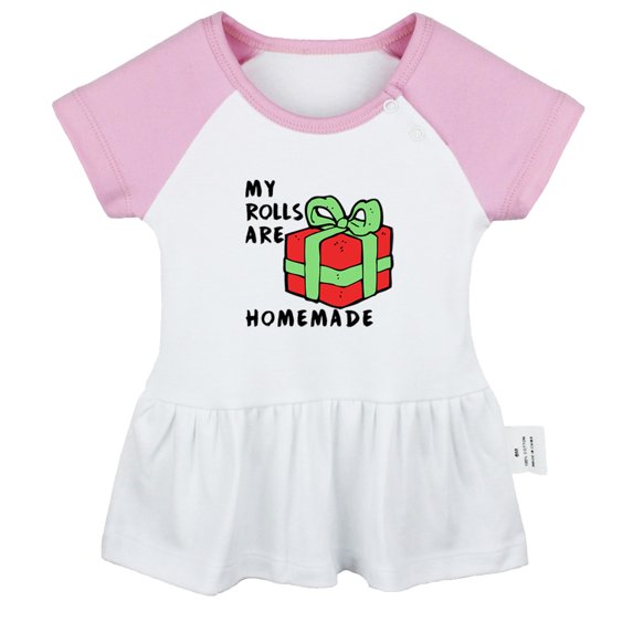 iDzn My Rolls Are Homemade Funny Dresses For Baby, Newborn Babies Skirts, Infant Princess Dress, 0-24M Kids Graphic Clothes (Pink Raglan Dresses, 0-6 Months)