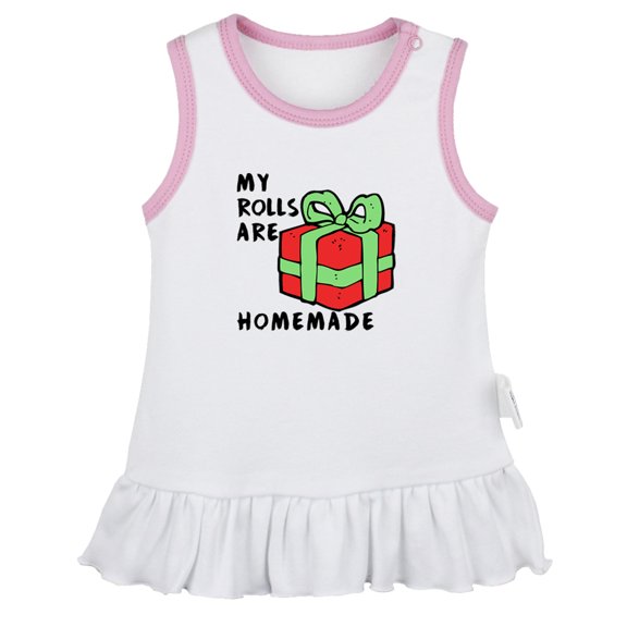 iDzn My Rolls Are Homemade Funny Dresses For Baby, Newborn Babies Skirts, Infant Princess Dress, 0-24M Kids Graphic Clothes (White Sleeveless Dresses, 0-6 Months)