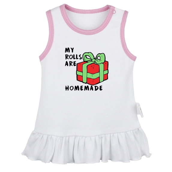 iDzn My Rolls Are Homemade Funny Dresses For Baby, Newborn Babies Skirts, Infant Princess Dress, 0-24M Kids Graphic Clothes (White Sleeveless Dresses, 0-6 Months)