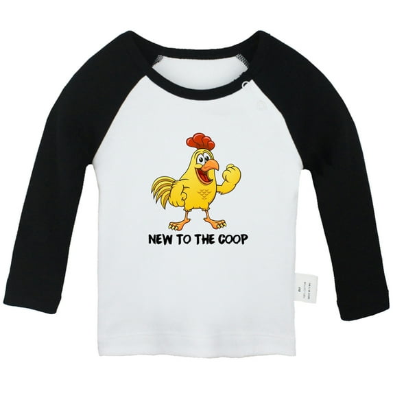 iDzn New to the Coop Chicken Funny T shirt For Baby, Newborn Babies T-shirts, Infant Tops, 0-24M Kids Graphic Tees Clothing (Long Black Raglan T-shirt, 0-6 Months)