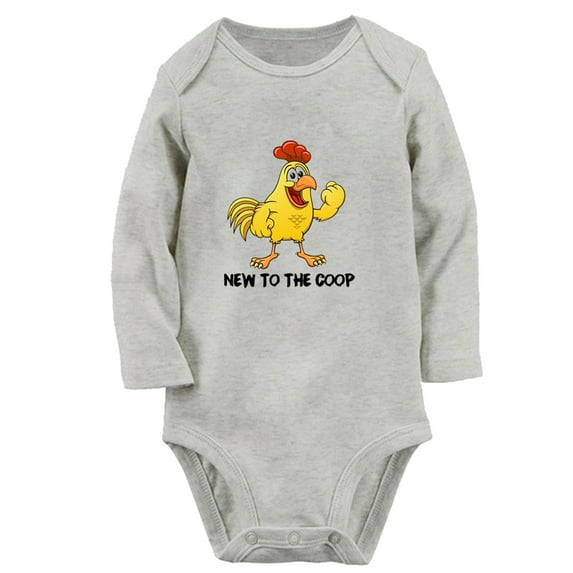 iDzn New to the Coop Funny Rompers, Newborn Baby Unisex Bodysuits, Infant Chicken Jumpsuits, Toddler Kids Long Sleeve Oufits (Gray, 0-6 Months)