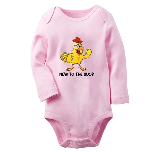 iDzn New to the Coop Funny Rompers, Newborn Baby Unisex Bodysuits, Infant Chicken Jumpsuits, Toddler Kids Long Sleeve Oufits (Pink, 0-6 Months)