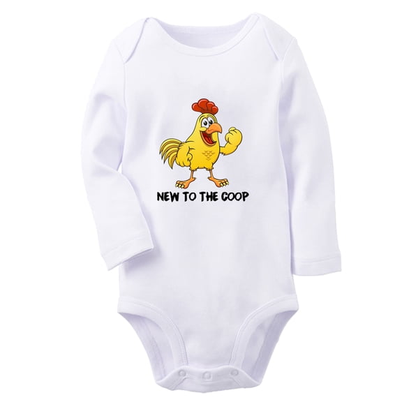 iDzn New to the Coop Funny Rompers, Newborn Baby Unisex Bodysuits, Infant Chicken Jumpsuits, Toddler Kids Long Sleeve Oufits (White, 6-12 Months)
