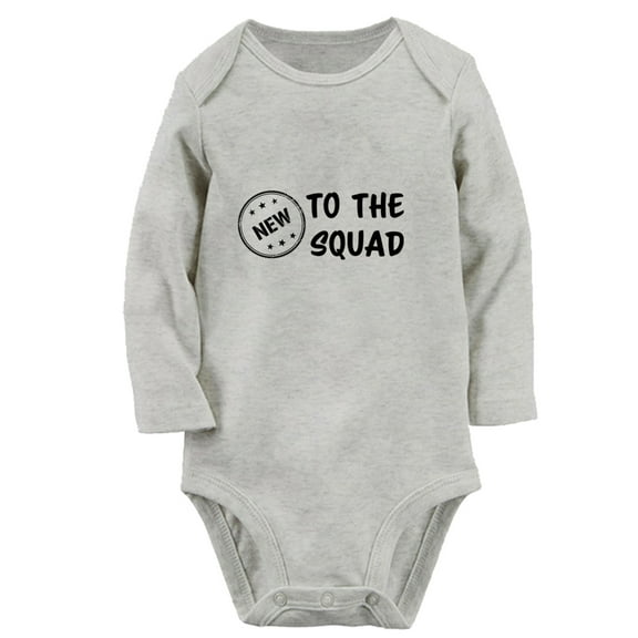 iDzn® New to the Squad Funny Rompers, Newborn Baby Unisex Bodysuits, Infant Jumpsuits, Toddler Kids Long Sleeve Oufits (Gray, 0-6 Months)