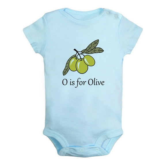 iDzn O is for Olive Funny Rompers For Babies, Newborn Baby Unisex Bodysuits, Infant Jumpsuits, Toddler 0-12 Months Kids One-Piece Oufits (Blue, 0-6 Months)