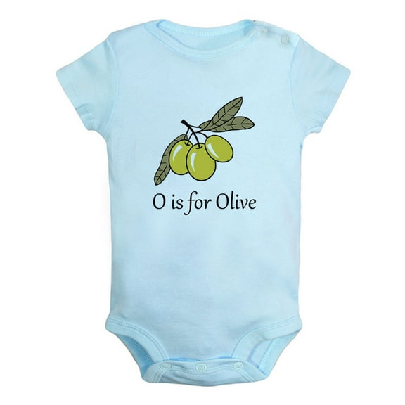 iDzn O is for Olive Funny Rompers For Babies, Newborn Baby Unisex Bodysuits, Infant Jumpsuits, Toddler 0-12 Months Kids One-Piece Oufits (Blue, 6-12 Months)