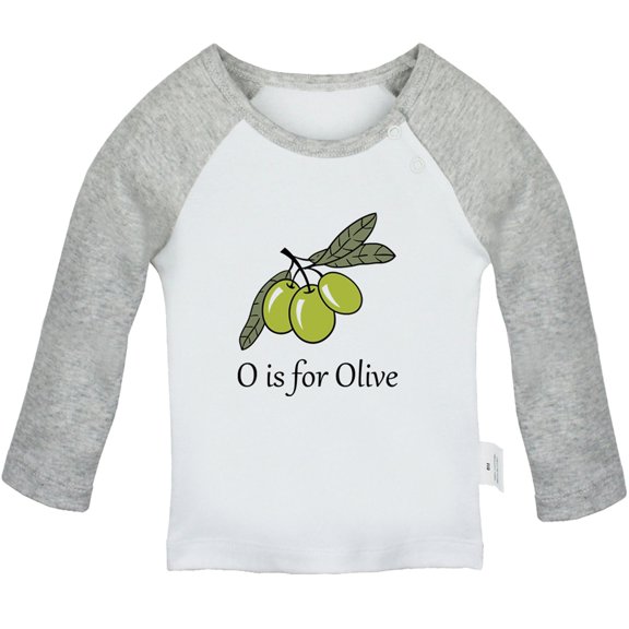 iDzn O is for Olive Funny T shirt For Baby, Newborn Babies T-shirts, Infant Cute Fruits Tops, 0-24M Kids Graphic Tees Clothing (Long Gray Raglan T-shirt, 18-24 Months)