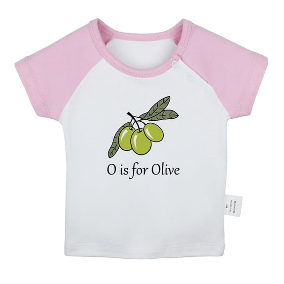 iDzn O is for Olive Funny T shirt For Baby, Newborn Babies T-shirts, Infant Cute Fruits Tops, 0-24M Kids Graphic Tees Clothing (Short Pink Raglan T-shirt, 12-18 Months)