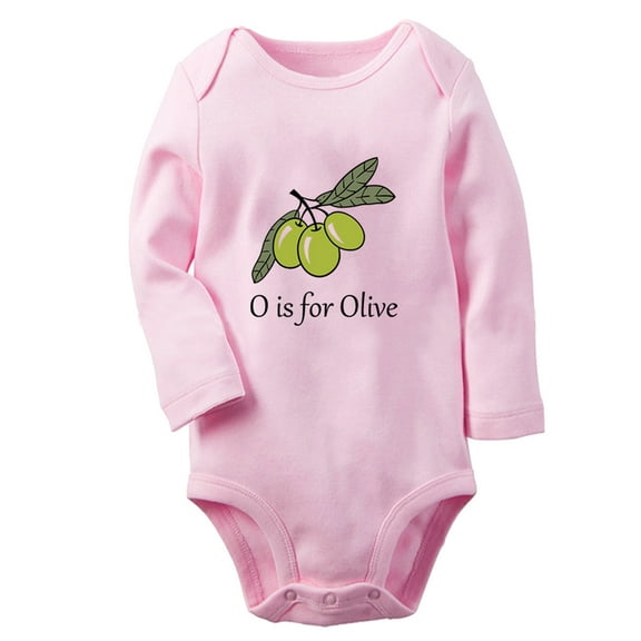 iDzn O is for Olive Funny Rompers, Newborn Baby Unisex Bodysuits, Infant Jumpsuits, Toddler Kids Long Sleeve Oufits (Pink, 0-6 Months)