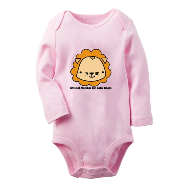 iDzn Official Member For Baby Boom Funny Rompers, Newborn Baby Unisex Bodysuits, Infant Animal Lion Graphic Jumpsuits, Toddler Kids Long Sleeve Oufits (Pink, 0-6 Months)
