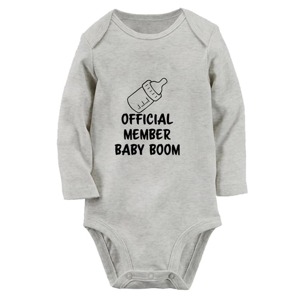 iDzn® Official Member Baby Boom Funny Rompers, Newborn Baby Unisex Bodysuits, Infant Jumpsuits, Toddler Kids Long Sleeve Oufits (Gray, 6-12 Months)