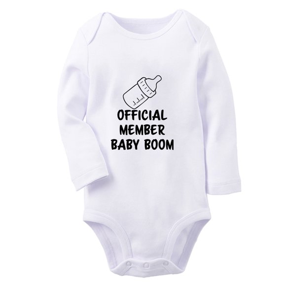 iDzn Official Member Baby Boom Funny Rompers, Newborn Baby Unisex Bodysuits, Infant Jumpsuits, Toddler Kids Long Sleeve Oufits (White, 6-12 Months)