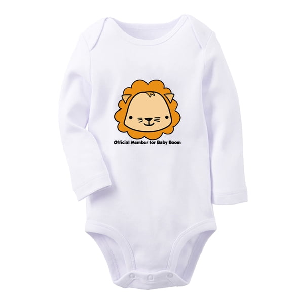 iDzn Official Member For Baby Boom Funny Rompers, Newborn Baby Unisex Bodysuits, Infant Animal Lion Graphic Jumpsuits, Toddler Kids Long Sleeve Oufits (White, 0-6 Months)