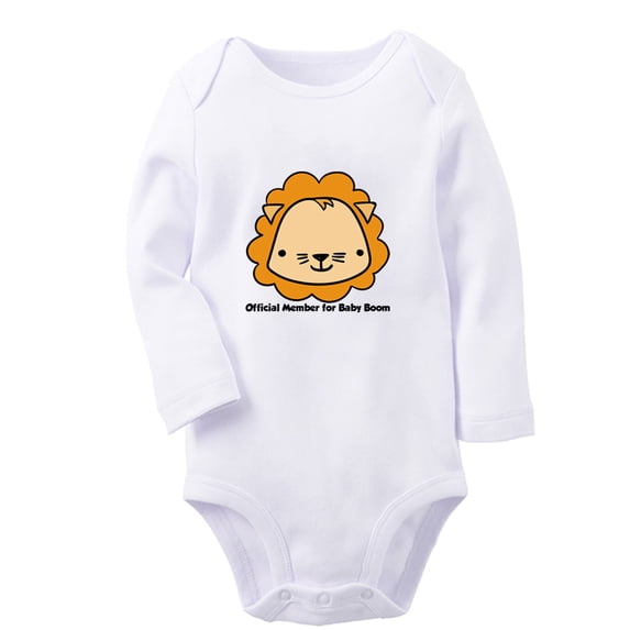 iDzn Official Member For Baby Boom Funny Rompers, Newborn Baby Unisex Bodysuits, Infant Animal Lion Graphic Jumpsuits, Toddler Kids Long Sleeve Oufits (White, 0-6 Months)