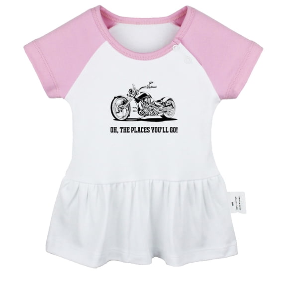 iDzn Oh The Places You'll Go Motorcycle Funny Dresses For Baby, Newborn Babies Skirts, Infant Princess Dress, 0-24M Kids Graphic Clothes (Pink Raglan Dresses, 6-12 Months)