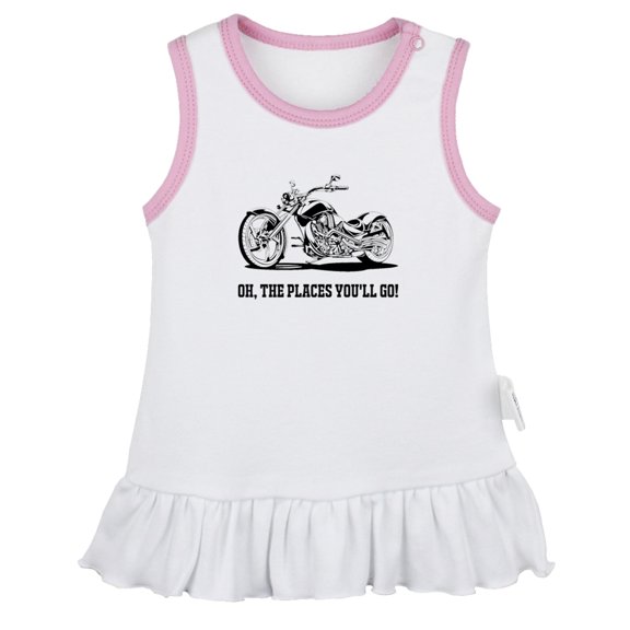 iDzn Oh The Places You'll Go Motorcycle Funny Dresses For Baby, Newborn Babies Skirts, Infant Princess Dress, 0-24M Kids Graphic Clothes (White Sleeveless Dresses, 0-6 Months)