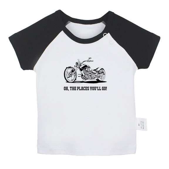 iDzn Oh The Places You'll Go Motorcycle Funny T shirt For Baby, Newborn Babies T-shirts, Infant Tops, 0-24M Kids Graphic Tees Clothing (Short Black Raglan T-shirt, 18-24 Months)