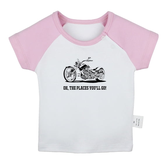 iDzn Oh The Places You'll Go Motorcycle Funny T shirt For Baby, Newborn Babies T-shirts, Infant Tops, 0-24M Kids Graphic Tees Clothing (Short Pink Raglan T-shirt, 18-24 Months)