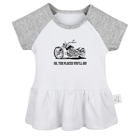 iDzn Oh The Places You'll Go Motorcycle Funny Dresses For Baby, Newborn Babies Skirts, Infant Princess Dress, 0-24M Kids Graphic Clothes (Gray Raglan Dresses, 12-18 Months)