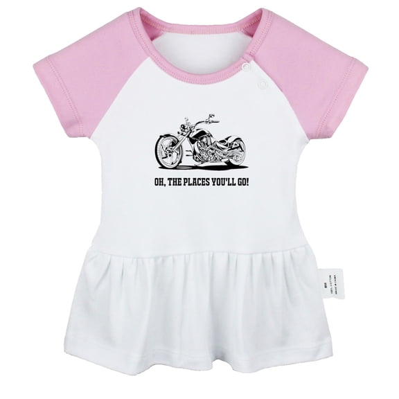iDzn Oh The Places You'll Go Motorcycle Funny Dresses For Baby, Newborn Babies Skirts, Infant Princess Dress, 0-24M Kids Graphic Clothes (Pink Raglan Dresses, 0-6 Months)