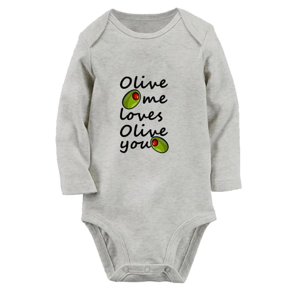 iDzn Olive Me Loves Olive You Funny Rompers, Newborn Baby Unisex Bodysuits, Infant Jumpsuits, Toddler Kids Long Sleeve Oufits (Gray, 6-12 Months)