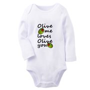 iDzn  Olive Me Loves Olive You Funny Rompers, Newborn Baby Unisex Bodysuits, Infant Jumpsuits, Toddler Kids Long Sleeve Oufits White, 6-12 Months