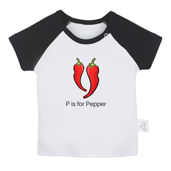 iDzn P is For Pepper Funny T shirt For Baby, Newborn Babies T-shirts, Infant Cute Veggies Tops, 0-24M Kids Graphic Tees Clothing (Short Black Raglan T-shirt, 0-6 Months)