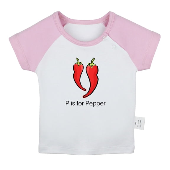 iDzn P is For Pepper Funny T shirt For Baby, Newborn Babies T-shirts, Infant Cute Veggies Tops, 0-24M Kids Graphic Tees Clothing (Short Pink Raglan T-shirt, 0-6 Months)