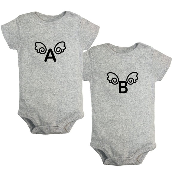 iDzn Pack of 2, Angel A & Angel B Funny Rompers For Babies, Newborn Baby Unisex Bodysuits, Infant Jumpsuits, Toddler 0-24 Months Kids One-Piece Oufits