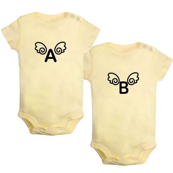 iDzn Pack of 2, Angel A & Angel B Funny Rompers For Babies, Newborn Baby Unisex Bodysuits, Infant Jumpsuits, Toddler 0-24 Months Kids One-Piece Oufits