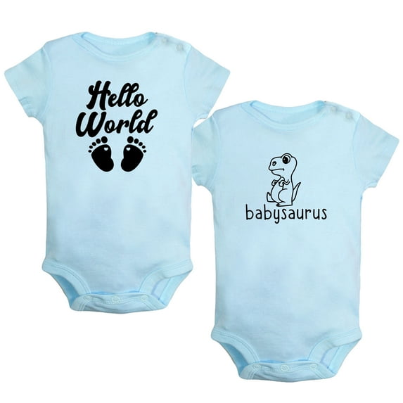 iDzn Pack of 2, Babysaurus & Hello World Pregnancy Announcement Rompers For Babies, Newborn Baby Unisex Bodysuits, Infant Jumpsuits, Toddler 0-24 Months Kids One-Piece Oufits