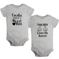 thumbnail image 1 of iDzn Pack of 2, This Boy Loves His Auntie & I Make Nana's Heart Full Funny Rompers For Babies, Newborn Baby Unisex Bodysuits, Infant Jumpsuits, Toddler 0-24 Months Kids One-Piece Oufits, 1 of 5