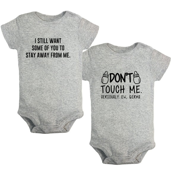 iDzn Pack of 2, Don't Touch Me Seriously EW Germs Funny Rompers For Babies, Newborn Baby Unisex Bodysuits, Infant Jumpsuits, Toddler 0-24 Months Kids One-Piece Oufits