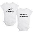 thumbnail image 1 of iDzn Pack of 2, Don't Worry! I'm Vaccinated Funny Rompers For Babies, Newborn Baby Unisex Bodysuits, Infant Jumpsuits, Toddler 0-24 Months Kids One-Piece Oufits, 1 of 5