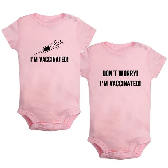 iDzn Pack of 2, Don't Worry! I'm Vaccinated Funny Rompers For Babies, Newborn Baby Unisex Bodysuits, Infant Jumpsuits, Toddler 0-24 Months Kids One-Piece Oufits