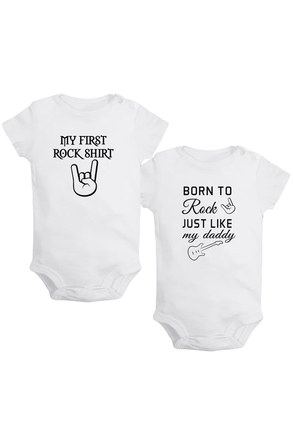 Pack of 2, My First Rock Shirt & Born to Rock just like my daddy Funny Rompers For Babies, Newborn Baby Unisex Bodysuits, Infant Jumpsuits, Toddler 0-24 Months Kids One-Piece Oufits