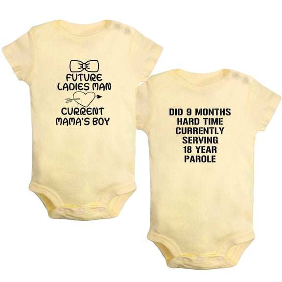 iDzn Pack of 2, Future Ladies Man Current Mama's Boy & Did 9 Months Hard Time Serving 18 Years Parole Funny Rompers For Babies, Newborn Baby Bodysuits, Infant Jumpsuits, Toddler One-Piece Oufits