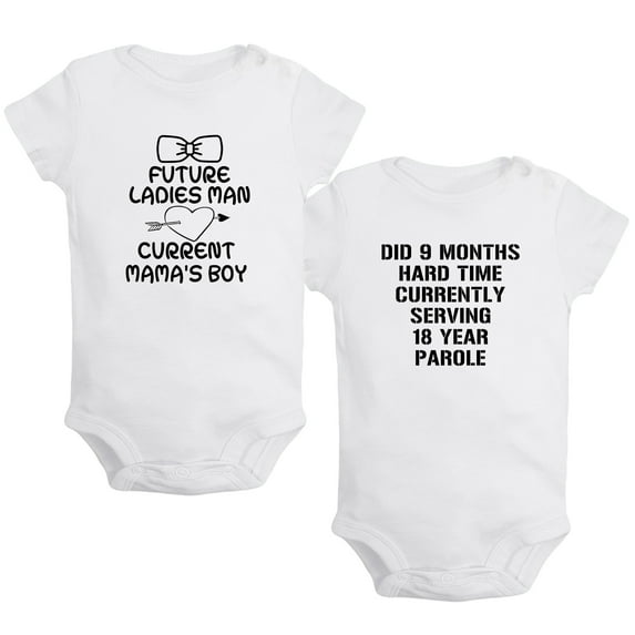 iDzn Pack of 2, Future Ladies Man Current Mama's Boy & Did 9 Months Hard Time Serving 18 Years Parole Funny Rompers For Babies, Newborn Baby Bodysuits, Infant Jumpsuits, Toddler One-Piece Oufits