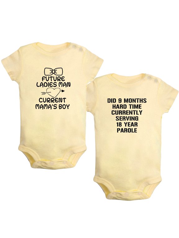 Pack of 2, Future Ladies Man Current Mama's Boy & Did 9 Months Hard Time Serving 18 Years Parole Funny Rompers For Babies, Newborn Baby Bodysuits, Infant Jumpsuits, Toddler One-Piece Oufits