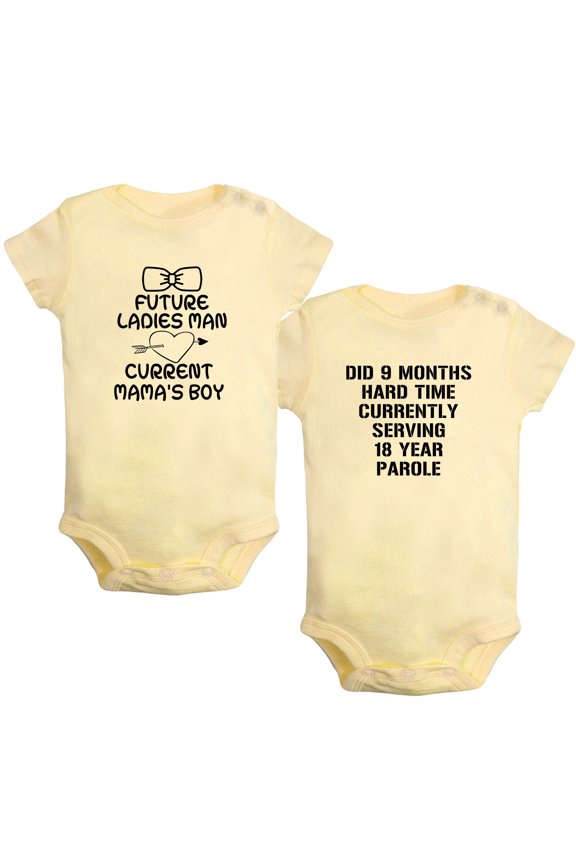 Pack of 2, Future Ladies Man Current Mama's Boy & Did 9 Months Hard Time Serving 18 Years Parole Funny Rompers For Babies, Newborn Baby Bodysuits, Infant Jumpsuits, Toddler One-Piece Oufits