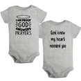 thumbnail image 1 of iDzn Pack of 2, God knew my heart needed you & I am Proof God Answers Prayers Funny Rompers For Babies, Newborn Baby Unisex Bodysuits, Infant Jumpsuits, Toddler 0-24 Months Kids One-Piece Oufits, 1 of 5