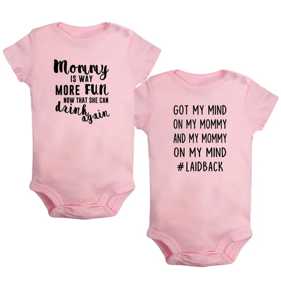 iDzn Pack of 2, Got My Mind On My Mommy & Mommy Is Way More Fun Now That She Can Drink Again Funny Rompers For Babies, Newborn Baby Unisex Bodysuits, Infant Jumpsuits, Toddler One-Piece Oufits